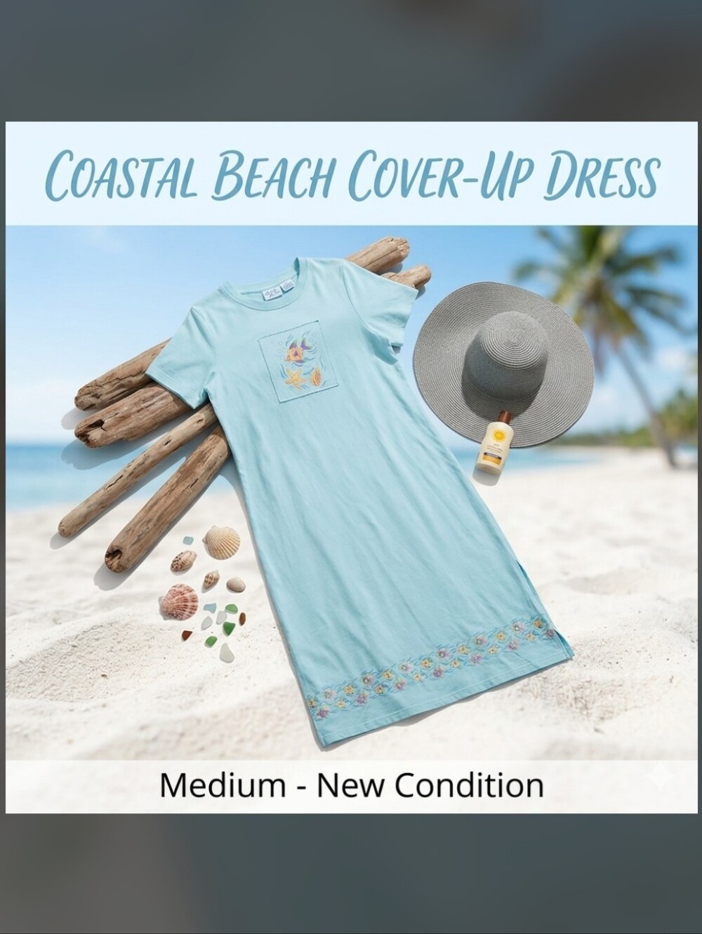 SPA Delicates Vintage Light Aqua Short-Sleeve Tee - 100% Cotton, Size: M, NWT